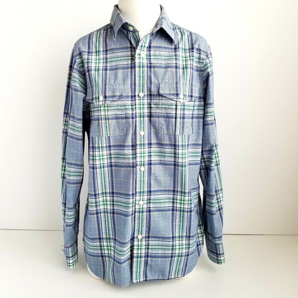 Banana Republic Button Up Shirt Mens S Roll Tab Sleeve Plaid Flap Chest Pockets